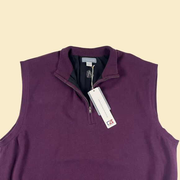 Y2K mens golf vest by Cutter & Buck, vintage 2000s burgundy quarter zip pullover - Picture 7 of 9